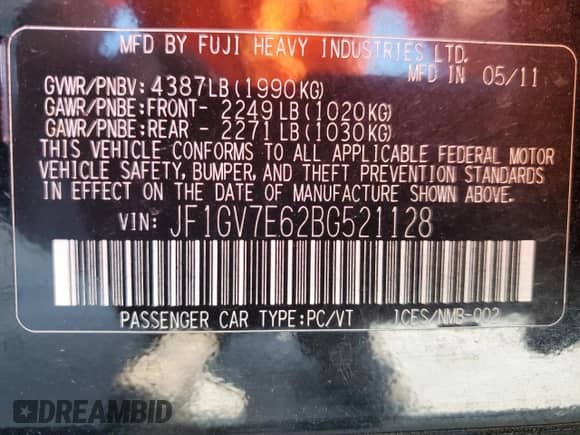 2011 Subaru WRX WRX with VIN JF1GV7E62BG521128, listed as a Copart auction lot 50316825 with 160,991 mi miles and Salvage title. Bid and sale history available at DreamBid. Image 14.