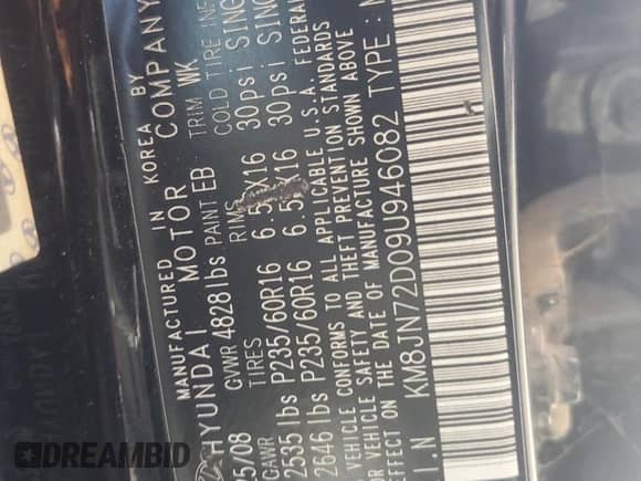 2009 Hyundai Tucson Limited with VIN KM8JN72D09U946082, listed as a Copart auction lot 60293685 with 181,742 mi miles and Salvage title. Bid and sale history available at DreamBid. Image 13.