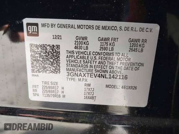 2022 Chevrolet Equinox LT с VIN 3GNAXTEV4NL142116, выставлен на аукционе IAAI как лот 42637882 с пробегом 33 464 миль миль и . История ставок и продаж доступна на DreamBid. Изображение 9.