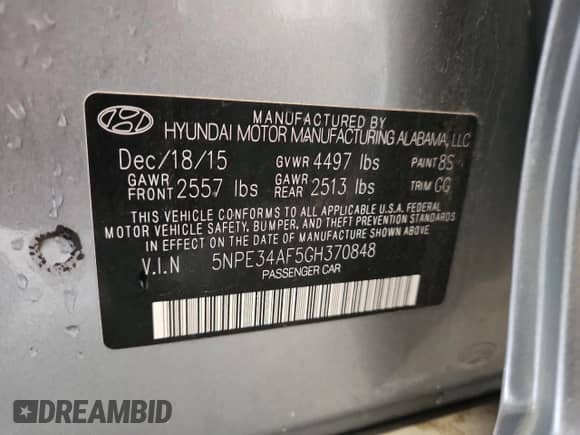 2016 Hyundai Sonata Sport with VIN 5NPE34AF5GH370848, listed as a Copart auction lot 81624435 with 102,995 mi miles and Non repairable. Bid and sale history available at DreamBid. Image 12.