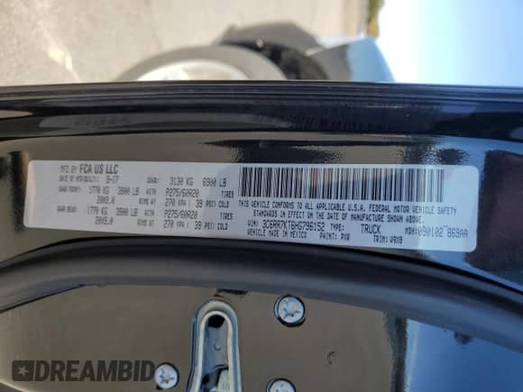 2017 Ram 1500 Express with VIN 3C6RR7KT6HG796152, listed as a Copart auction lot 87082085 with 94,381 mi miles and Salvage title. Bid and sale history available at DreamBid. Image 12.