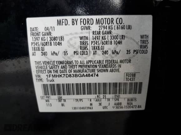 2011 Ford Explorer XLT with VIN 1FMHK7D83BGA48474, listed as a Copart auction lot 81496175 with 190,565 mi miles and Salvage title. Bid and sale history available at DreamBid. Image 13.