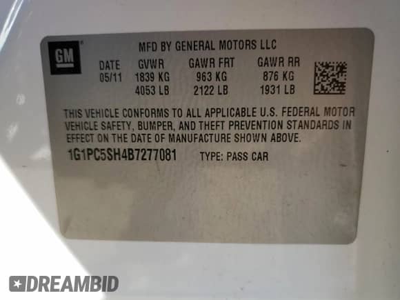 2011 Chevrolet Cruze LS с VIN 1G1PC5SH4B7277081, выставлен на аукционе Copart как лот 82164115 с пробегом 185 370 миль миль и Чистый • Clean title. История ставок и продаж доступна на DreamBid. Изображение 12.