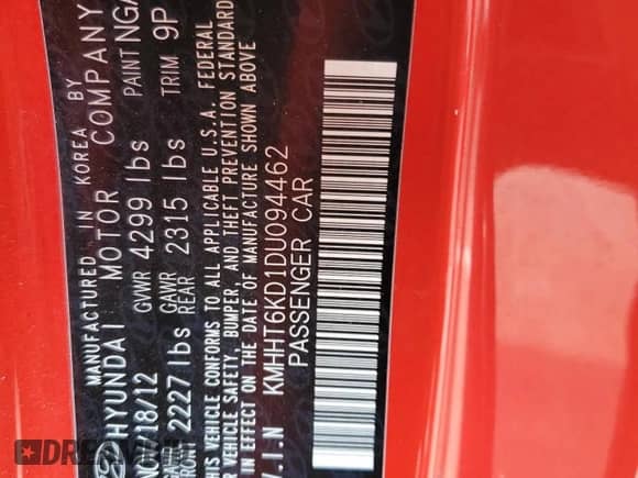 2013 Hyundai Genesis Coupe 2.0T с VIN KMHHT6KD1DU094462, выставлен на аукционе Copart как лот 71682354 с пробегом 74 782 миль миль и Списание • Salvage title. История ставок и продаж доступна на DreamBid. Изображение 12.