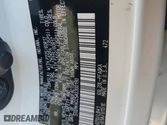 2010 Toyota Sienna XLE Limited с VIN 5TDYK4CC5AS300190, выставлен на аукционе Copart как лот 81425525 с пробегом 184 712 миль миль и Списание • Salvage title. История ставок и продаж доступна на DreamBid. Изображение 12.