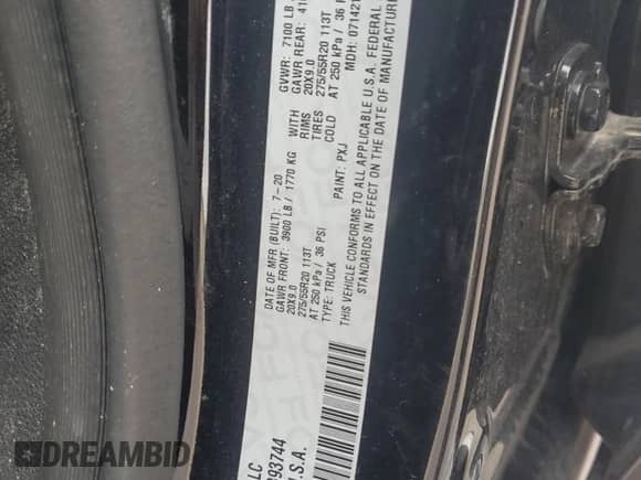 2020 Ram 1500 Longhorn with VIN 1C6SRFKT5LN393744, listed as a Copart auction lot 43413855 with 57,380 mi miles and Non repairable. Bid and sale history available at DreamBid. Image 13.