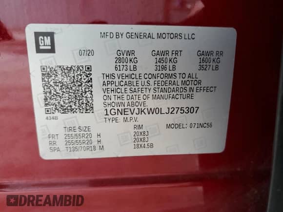 2020 Chevrolet Traverse RS z VIN 1GNEVJKW0LJ275307, wystawiony jako Copart lot #63984555 z przebiegiem 66 177 mil mil oraz Szkoda całkowita • Salvage title. Historia ofert i sprzedaży dostępna na DreamBid. Obrazek 14.