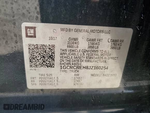 2018 Chevrolet Silverado 1500 LT with VIN 1GCRCREH8JZ160254, listed as a Copart auction lot 81596255 with 100,255 mi miles and Salvage title. Bid and sale history available at DreamBid. Image 12.