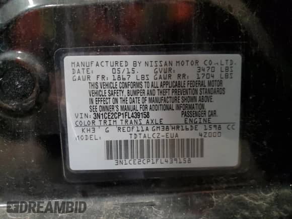 2015 Nissan Note S Plus с VIN 3N1CE2CP1FL439158, выставлен на аукционе Copart как лот 82500825 с пробегом 20 743 миль миль и Списание • Salvage title. История ставок и продаж доступна на DreamBid. Изображение 12.