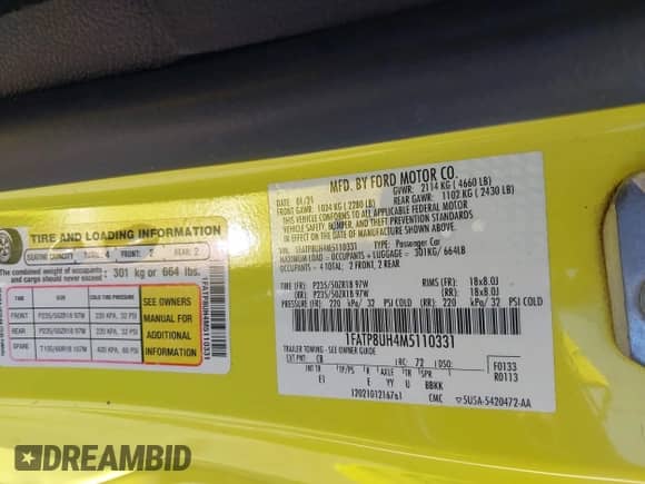 2021 Ford Mustang EcoBoost с VIN 1FATP8UH4M5110331, выставлен на аукционе IAAI как лот 42482803 с пробегом 78 858 миль миль и . История ставок и продаж доступна на DreamBid. Изображение 9.