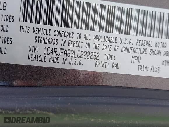 2020 Jeep Grand Cherokee Laredo E with VIN 1C4RJFAG3LC222232, listed as a IAAI auction lot 42636691 with 94,553 mi miles and . Bid and sale history available at DreamBid. Image 9.