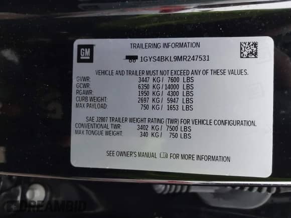 2021 Cadillac Escalade Premium Luxury with VIN 1GYS4BKL9MR247531, listed as a IAAI auction lot 41395941 with 69,650 mi miles and . Bid and sale history available at DreamBid. Image 9.