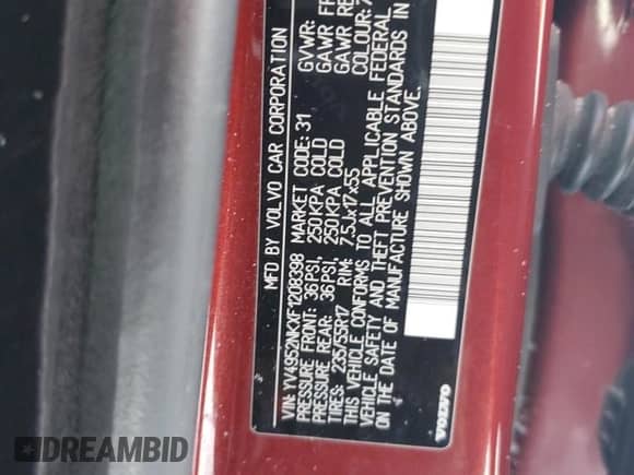 2015 Volvo XC70 Premier with VIN YV4952NKXF1208398, listed as a Copart auction lot 45670095 with 119,966 mi miles and Salvage title. Bid and sale history available at DreamBid. Image 12.