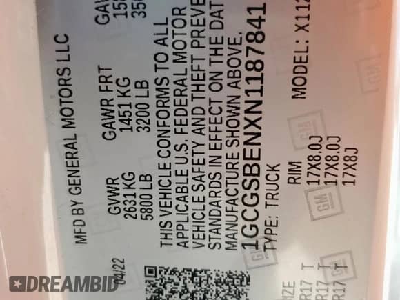 2022 Chevrolet Colorado 2WD Work Truck с VIN 1GCGSBENXN1187841, выставлен на аукционе Copart как лот 84575615 с пробегом 133 742 миль миль и Чистый • Clean title. История ставок и продаж доступна на DreamBid. Изображение 13.