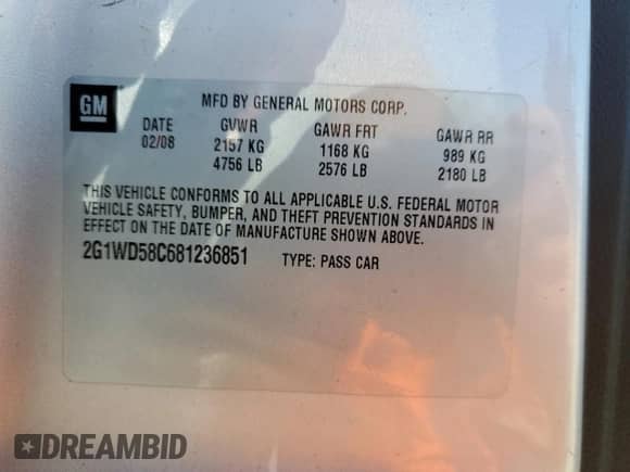 2008 Chevrolet Impala SS с VIN 2G1WD58C681236851, выставлен на аукционе Copart как лот 65653765 с пробегом 215 239 миль миль и Чистый • Clean title. История ставок и продаж доступна на DreamBid. Изображение 12.