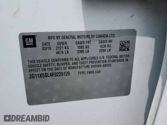 2015 Chevrolet Impala LS z VIN 2G11X5SL4F9229129, wystawiony jako Copart lot #59288685 z przebiegiem 269 609 mil mil oraz Szkoda całkowita • Salvage title. Historia ofert i sprzedaży dostępna na DreamBid. Obrazek 13.
