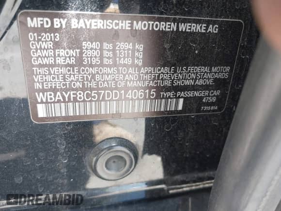 2013 BMW 7 Series 750Li xDrive with VIN WBAYF8C57DD140615, listed as a IAAI auction lot 42688224 with 150,496 mi miles and . Bid and sale history available at DreamBid. Image 9.
