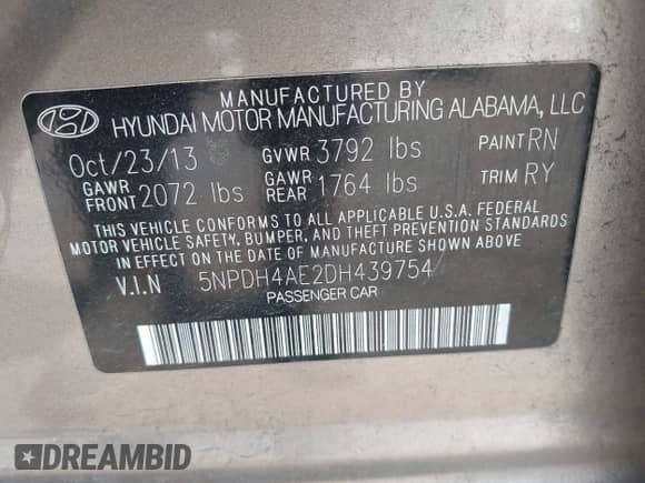 2013 Hyundai Elantra Limited z VIN 5NPDH4AE2DH439754, wystawiony jako IAAI lot #43024068 z przebiegiem 169 138 mil mil oraz . Historia ofert i sprzedaży dostępna na DreamBid. Obrazek 9.