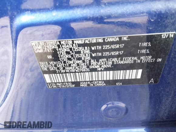 2015 Toyota RAV4 LE z VIN 2T3BFREV8FW276835, wystawiony jako IAAI lot #43361163 z przebiegiem 42 396 mil mil oraz . Historia ofert i sprzedaży dostępna na DreamBid. Obrazek 9.