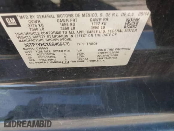2014 GMC Sierra 1500 SLT z VIN 3GTP1VECXEG466470, wystawiony jako IAAI lot #43427300 z przebiegiem 144 368 mil mil oraz . Historia ofert i sprzedaży dostępna na DreamBid. Obrazek 9.