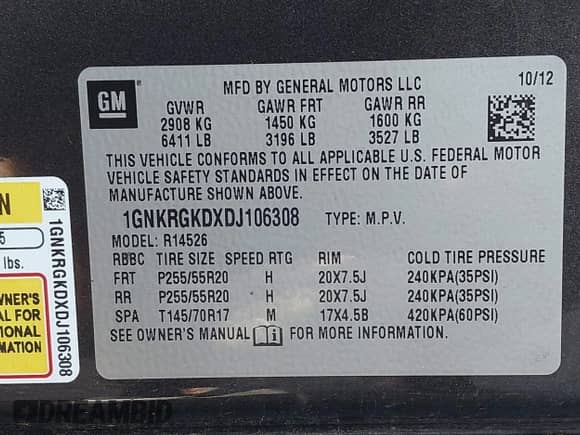 2013 Chevrolet Traverse LT z VIN 1GNKRGKDXDJ106308, wystawiony jako IAAI lot #42617918 z przebiegiem 80 823 mil mil oraz . Historia ofert i sprzedaży dostępna na DreamBid. Obrazek 9.