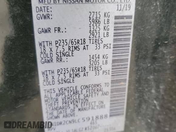 2020 Nissan Pathfinder SL с VIN 5N1DR2CN9LC591888, выставлен на аукционе Copart как лот 86893775 с пробегом 119 863 миль миль и Списание • Salvage title. История ставок и продаж доступна на DreamBid. Изображение 14.