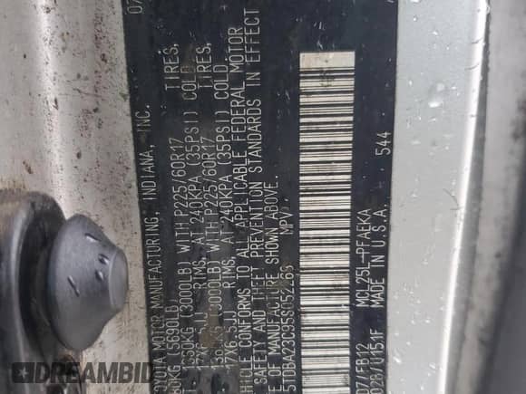 2005 Toyota Sienna LE with VIN 5TDBA23C95S052268, listed as a Copart auction lot 44777085 with Not provided miles and Salvage title. Bid and sale history available at DreamBid. Image 14.