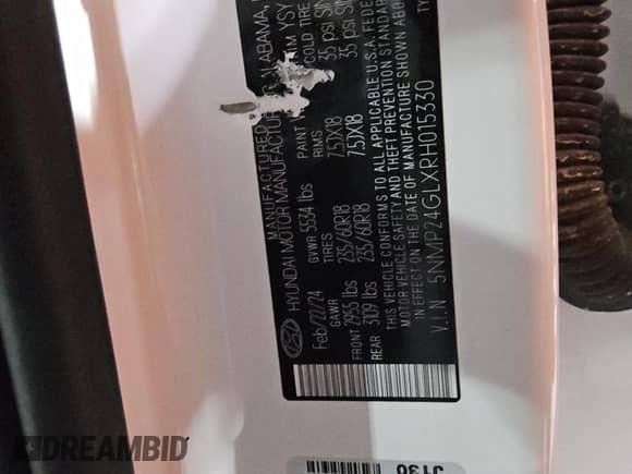 2024 Hyundai Santa Fe SEL с VIN 5NMP24GLXRH015330, выставлен на аукционе Copart как лот 86308004 с пробегом 19 973 миль миль и Чистый • Clean title. История ставок и продаж доступна на DreamBid. Изображение 14.