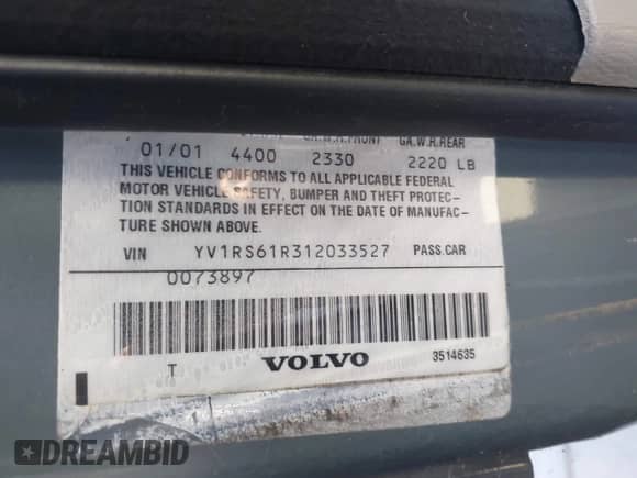 2001 Volvo S60 с VIN YV1RS61R312033527, выставлен на аукционе IAAI как лот 43518166 с пробегом 206 283 миль миль и . История ставок и продаж доступна на DreamBid. Изображение 9.