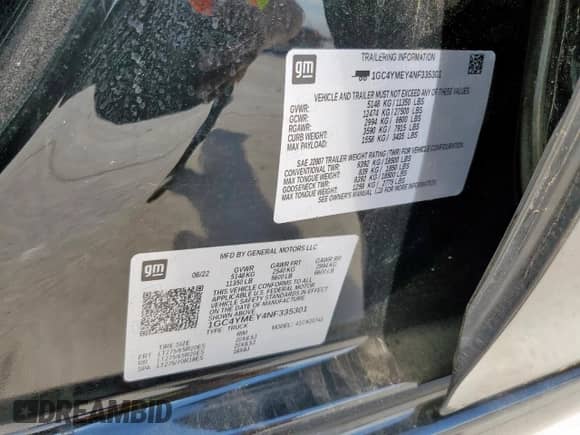 2022 Chevrolet Silverado 2500HD Custom с VIN 1GC4YMEY4NF335301, выставлен на аукционе Copart как лот 68751565 с пробегом 61 167 миль миль и Чистый • Clean title. История ставок и продаж доступна на DreamBid. Изображение 12.