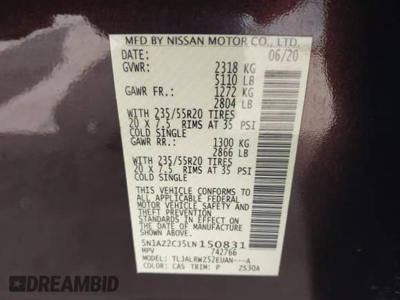 2020 Nissan Murano SL z VIN 5N1AZ2CJ5LN150831, wystawiony jako IAAI lot #42047857 z przebiegiem 56 783 mil mil oraz . Historia ofert i sprzedaży dostępna na DreamBid. Obrazek 9.