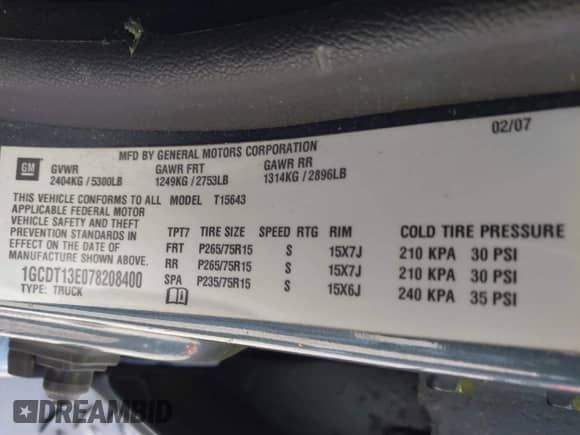 2007 Chevrolet Colorado 1LT с VIN 1GCDT13E078208400, выставлен на аукционе IAAI как лот 41747846 с пробегом 132 818 миль миль и . История ставок и продаж доступна на DreamBid. Изображение 9.