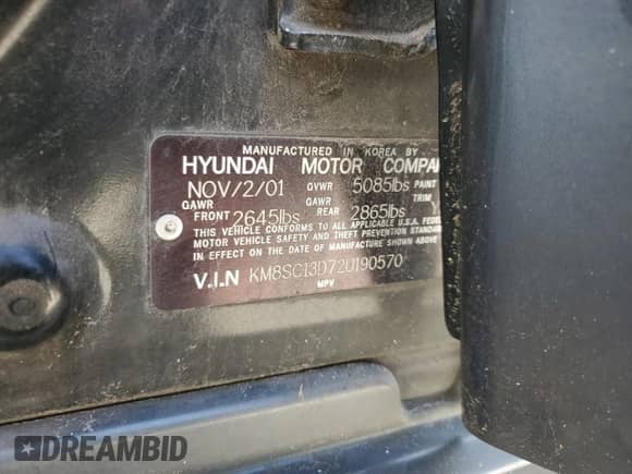 2002 Hyundai Santa Fe GLS с VIN KM8SC13D72U190570, выставлен на аукционе Copart как лот 77257524 с пробегом 244 808 миль миль и Списание • Salvage title. История ставок и продаж доступна на DreamBid. Изображение 13.