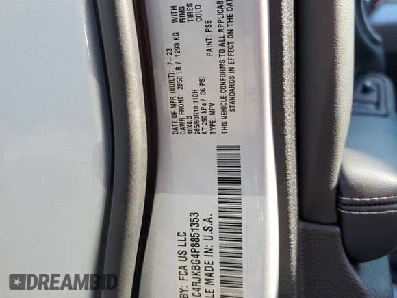 2023 Jeep Grand Cherokee Limited with VIN 1C4RJKBG4P8851353, listed as a Copart auction lot 81501715 with 20,924 mi miles and Salvage title. Bid and sale history available at DreamBid. Image 13.