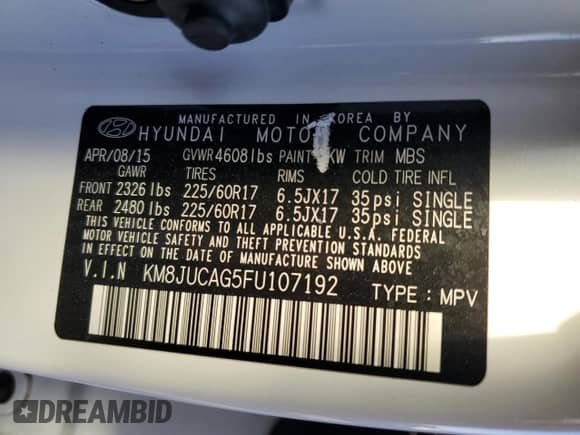 2015 Hyundai Tucson SE с VIN KM8JUCAG5FU107192, выставлен на аукционе Copart как лот 70961655 с пробегом 61 215 миль миль и Списание • Salvage title. История ставок и продаж доступна на DreamBid. Изображение 12.