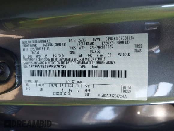 2023 Ford F-150 XL с VIN 1FTFW1E58PFB76725, выставлен на аукционе IAAI как лот 41634459 с пробегом 23 534 миль миль и . История ставок и продаж доступна на DreamBid. Изображение 9.