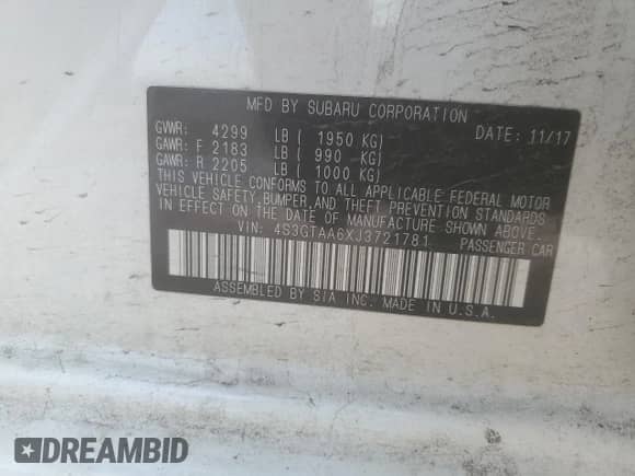 2018 Subaru Impreza z VIN 4S3GTAA6XJ3721781, wystawiony jako Copart lot #58631895 z przebiegiem 79 540 mil mil oraz Czysty tytuł • Clean title. Historia ofert i sprzedaży dostępna na DreamBid. Obrazek 12.