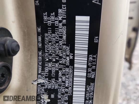 2011 Toyota Sienna XLE with VIN 5TDYK3DC6BS029912, listed as a Copart auction lot 80886585 with 220,028 mi miles and Salvage title. Bid and sale history available at DreamBid. Image 14.