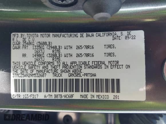 2022 Toyota Tacoma SR5 с VIN 3TMCZ5AN2NM532607, выставлен на аукционе IAAI как лот 43416497 с пробегом 12 015 миль миль и . История ставок и продаж доступна на DreamBid. Изображение 9.