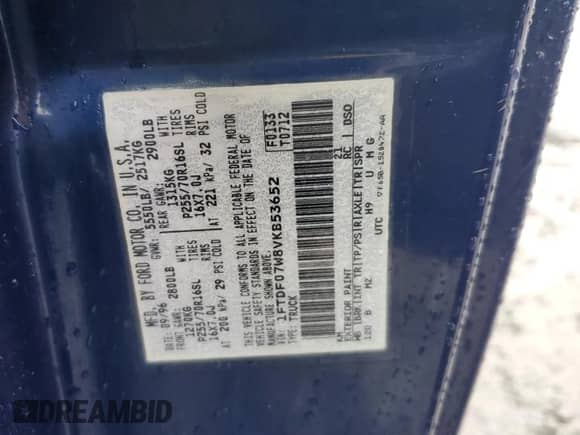 1997 Ford F-150 XL with VIN 1FTDF07W8VKB53652, listed as a Copart auction lot 89144145 with 283,138 mi miles and Salvage title. Bid and sale history available at DreamBid. Image 13.