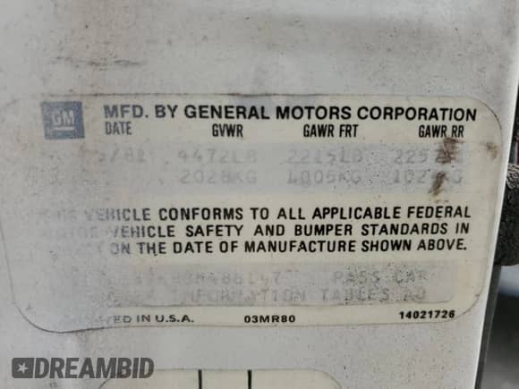 1981 Chevrolet Monte Carlo with VIN 1G1AZ37K8BK488147, listed as a Copart auction lot 58366365 with 125,966 mi miles and Salvage title. Bid and sale history available at DreamBid. Image 12.