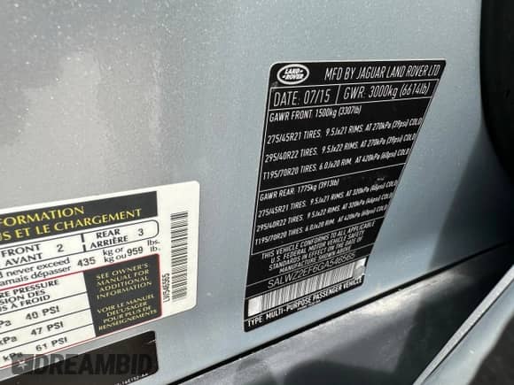 2016 Land Rover Range Rover Sport SVR with VIN SALWZ2EF6GA546565, listed as a Copart auction lot 63046965 with 70,867 mi miles and Clean title. Bid and sale history available at DreamBid. Image 10.