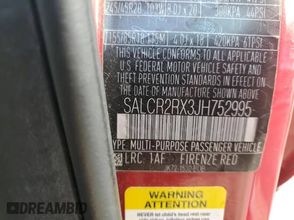 2018 Land Rover Discovery Sport HSE with VIN SALCR2RX3JH752995, listed as a Copart auction lot 67003745 with 138,476 mi miles and Clean title. Bid and sale history available at DreamBid. Image 13.
