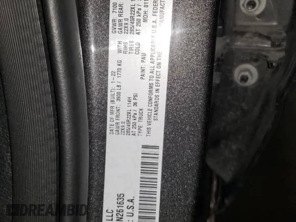 2022 Ram 1500 Limited z VIN 1C6SRFHT6NN261635, wystawiony jako Copart lot #86405215 z przebiegiem 47 384 mil mil oraz Czysty tytuł • Clean title. Historia ofert i sprzedaży dostępna na DreamBid. Obrazek 12.