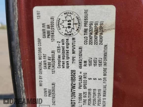 1998 Chevrolet Blazer LS z VIN 1GNDT13W7W2185828, wystawiony jako Copart lot #69774115 z przebiegiem 185 464 mil mil oraz Czysty tytuł • Clean title. Historia ofert i sprzedaży dostępna na DreamBid. Obrazek 14.