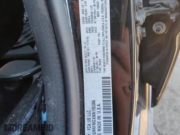 2022 Ram 1500 Big Horn with VIN 1C6RRFMGXNN195386, listed as a Copart auction lot 79891094 with Not provided miles and Non repairable. Bid and sale history available at DreamBid. Image 12.