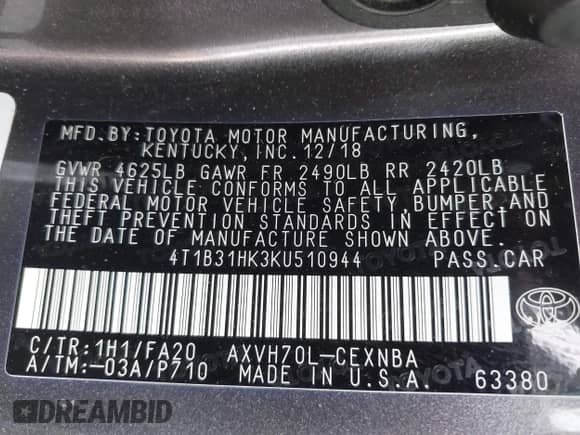 2019 Toyota Camry Hybrid LE с VIN 4T1B31HK3KU510944, выставлен на аукционе IAAI как лот 42493641 с пробегом 137 300 миль миль и . История ставок и продаж доступна на DreamBid. Изображение 9.