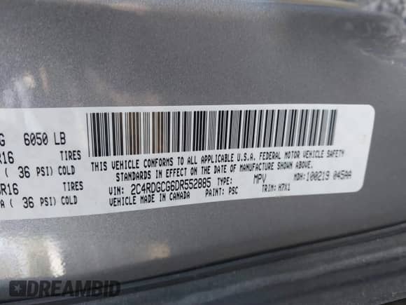 2013 Dodge Grand Caravan SXT with VIN 2C4RDGCG6DR552885, listed as a IAAI auction lot 43474896 with 187,451 mi miles and . Bid and sale history available at DreamBid. Image 9.