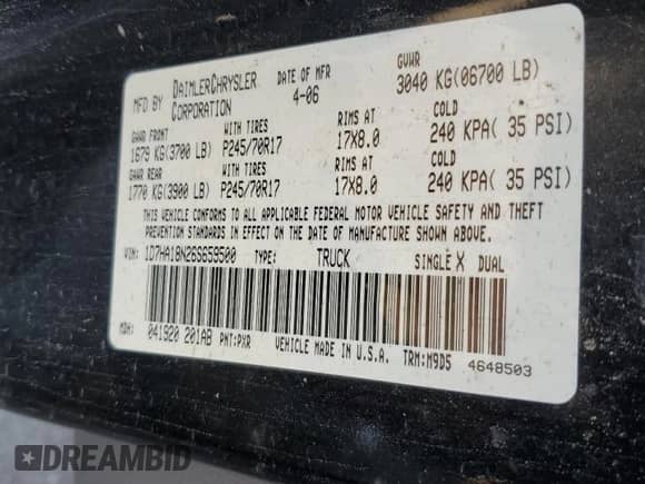 2006 Dodge 1500 SLT с VIN 1D7HA18N26S659500, выставлен на аукционе Copart как лот 81268695 с пробегом 148 700 миль миль и Чистый • Clean title. История ставок и продаж доступна на DreamBid. Изображение 12.