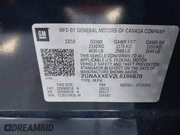 2020 Chevrolet Equinox Premier z VIN 2GNAXXEV2L6196670, wystawiony jako IAAI lot #42640318 z przebiegiem 52 343 mil mil oraz . Historia ofert i sprzedaży dostępna na DreamBid. Obrazek 9.